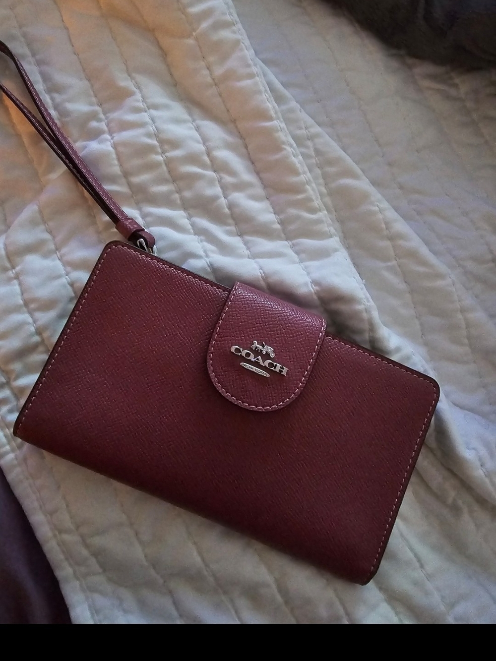 Coach Burgundy Leather Wristlet Clutch